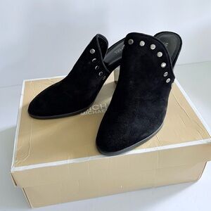 NEW Michael Kors Black Suede Studded Louise Mules / Bootie Silver Studs Sz 8.5